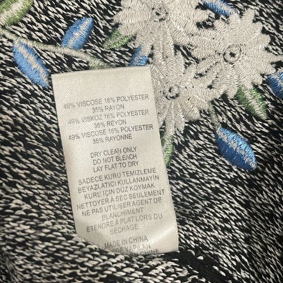 Opening Ceremony Black Embroidered Floral Sweater 3/4 Sleeve Handkerchief Hem  S - Picture 11 of 16